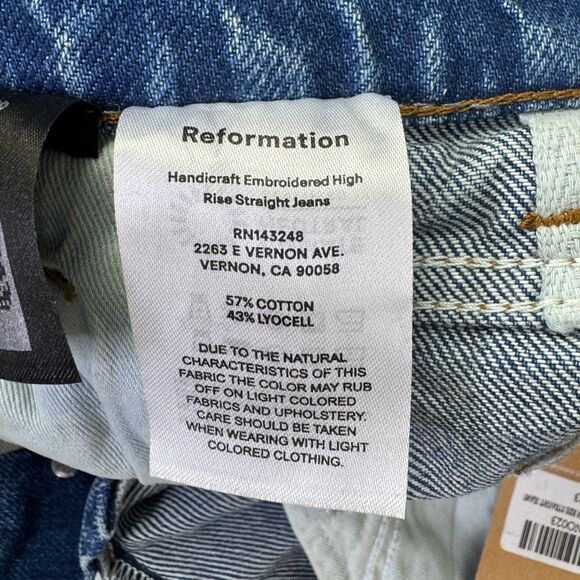NEW Reformation Handicraft Embroidered High Rise Straight Jeans Juno Size 23 - Picture 13 of 14